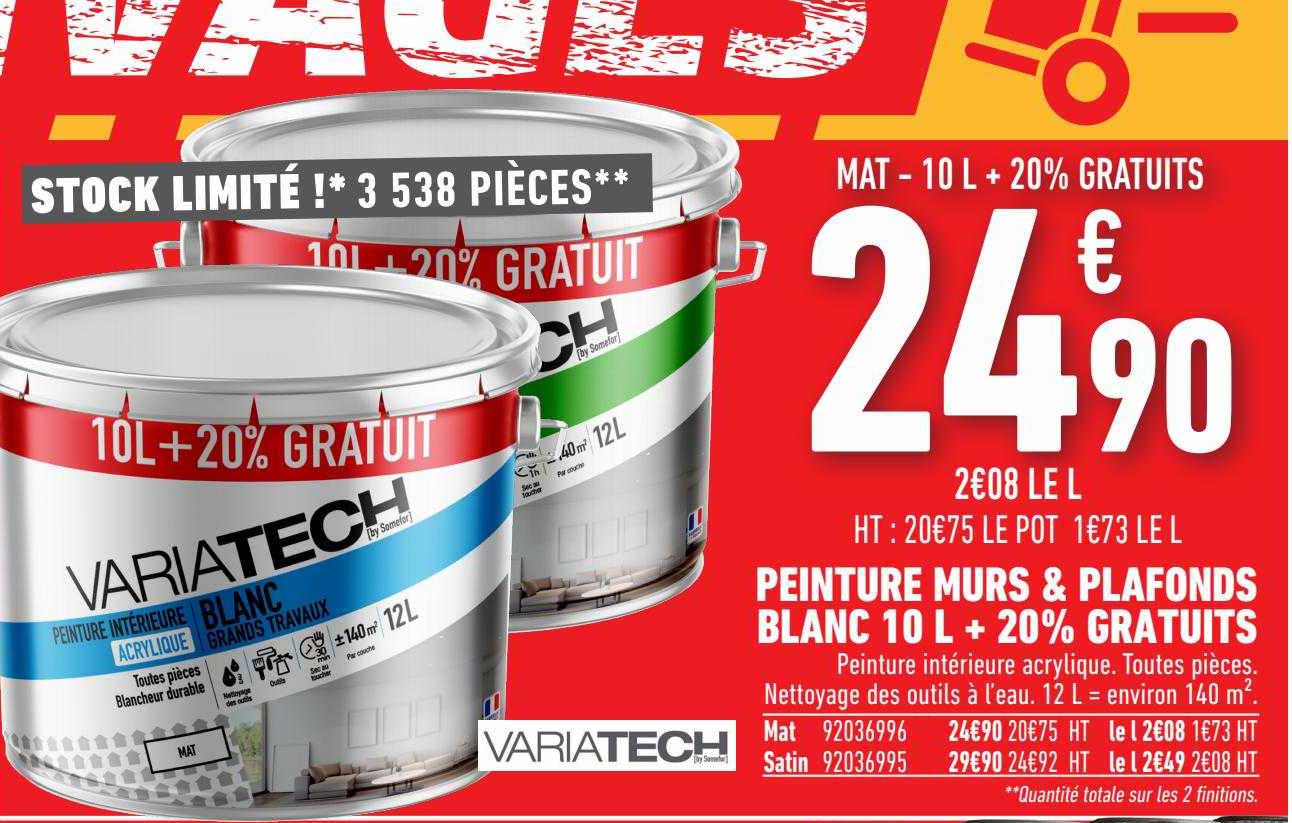 peinture murs & plafonds blanc 10 l + 20% gratuits variatech