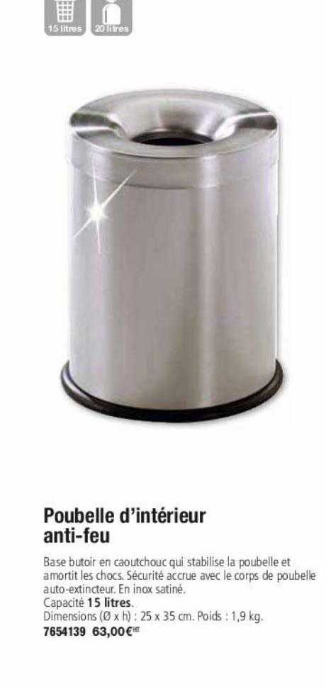 poubelle d'intérieur anti-feu