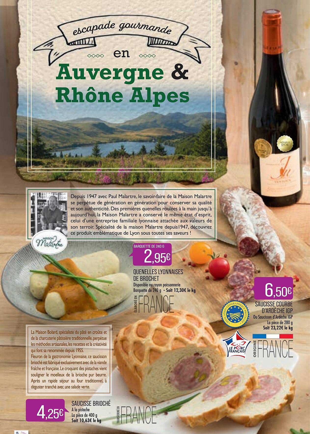 quenelles lyonnaises de brochet, saucisse courbe d'ardèche igp