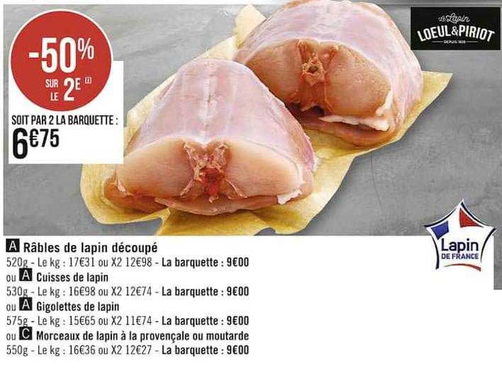 râble de lapin découpé ou cuisses de lapin ou gigolettes de lapin ou morceaux de lapin à la provençale ou moutarde