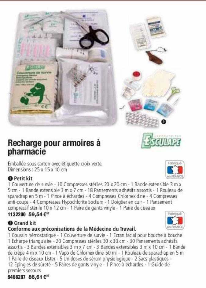 recharge pour armoires à pharmacie esculape