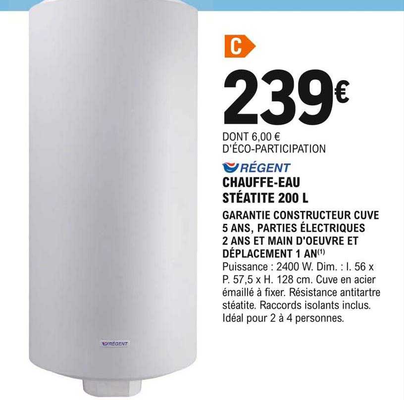 régent chauffe-eau stéatite 200 l