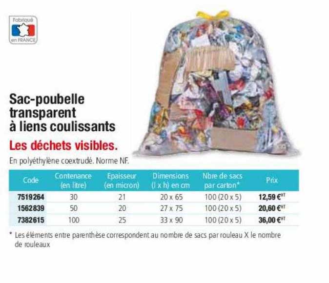 sac-poubelle transparent à liens coulissants