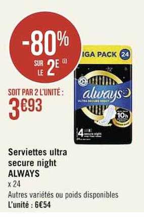 serviettes ultra secure night always