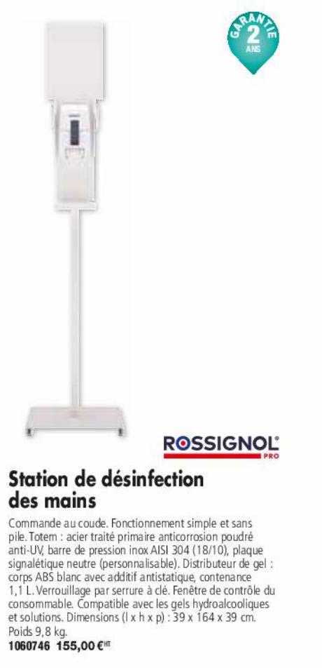 station de désinfection des mains rossignol