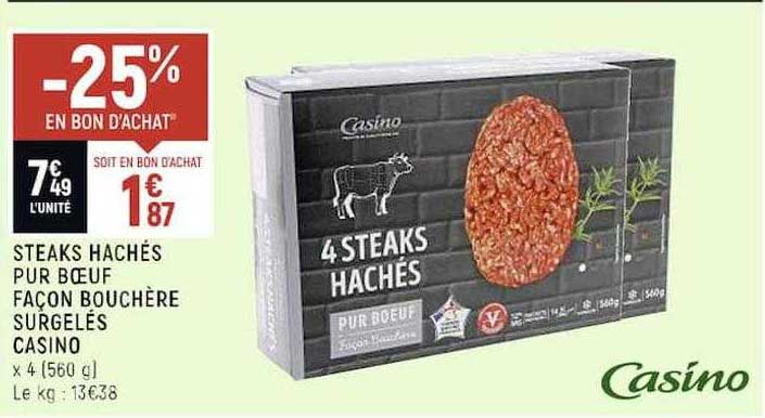 steaks hachés pur boeuf façon bouchère surgelés casino