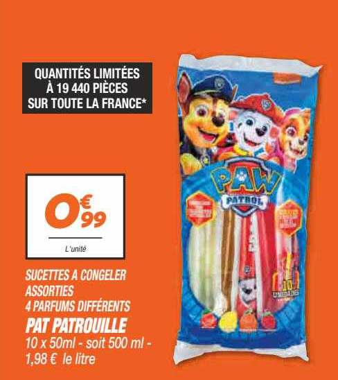 sucettes à congeler assorties 4 parfums différents pat patrouille