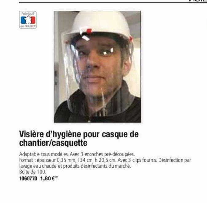 visière d'hygiène pour casque de chantier-casquette