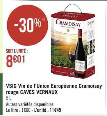 vsig vin de l'union européenne cramoisay rouge caves vernaux