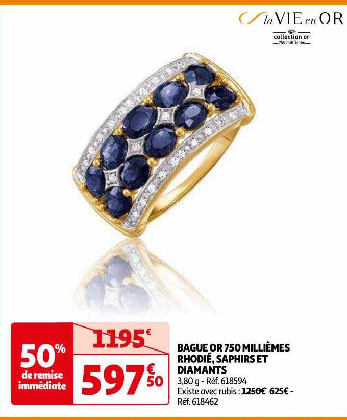 bague or 750 millièmes rhodié, saphirs et diamants