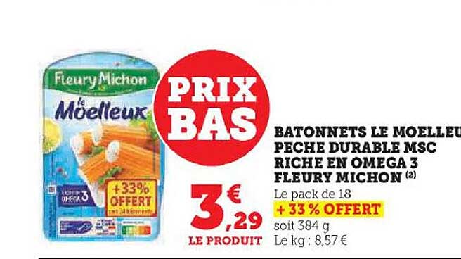 bâtonnets le moelleux pêche durable msc riche en oméga 3 fleury michon