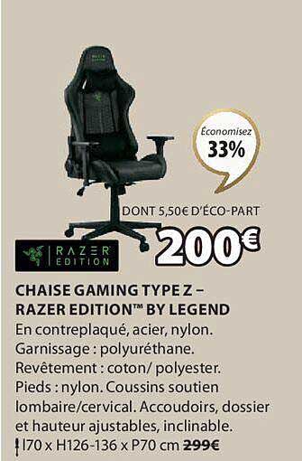 chaise gaming type z - razer édition by legend