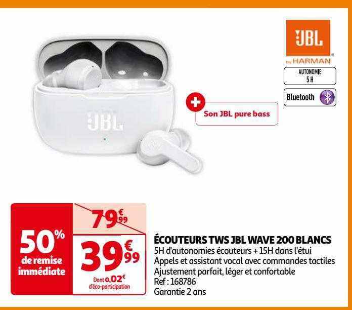 écouteurs tws jbl wave 200 blancs