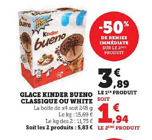 Glace Kinder Bueno Classique Ou White