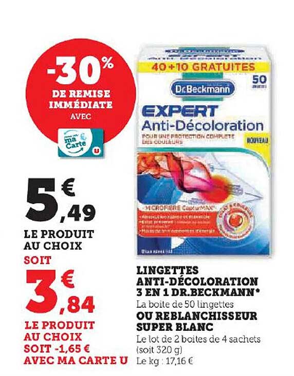 lingettes anti-décoloration 3 en 1 dr. beckmann ou reblanchisseur super blanc