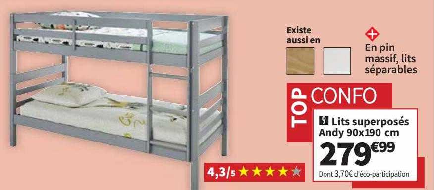 lits superposés andy 90 x 190 cm