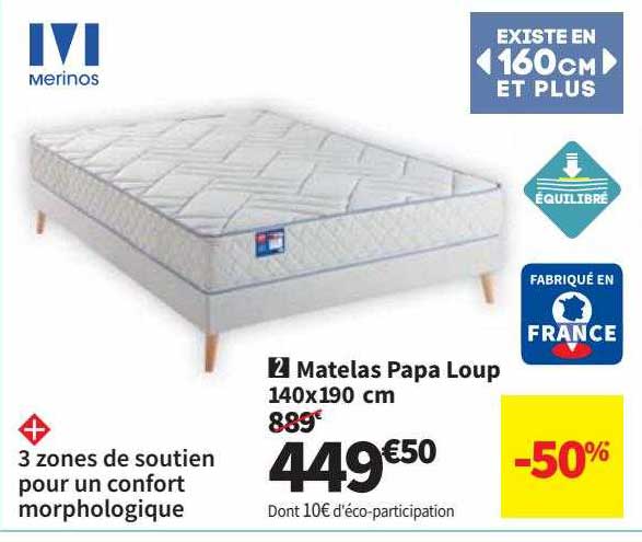 matelas papa loup 140 x 190 cm merinos