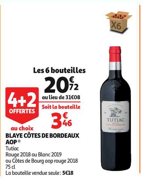 blaye côtes de bordeaux aop tutiac 4+2 offertes au choix