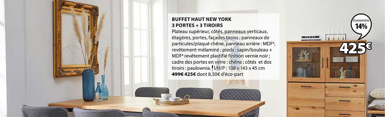 buffet haut new york 3 portes + 3 tiroirs