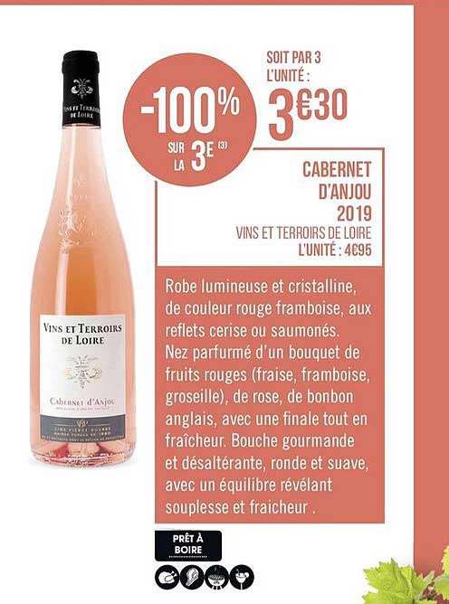 cabernet d'anjou 2019 vins et terrois de loire -100% sur le 3e