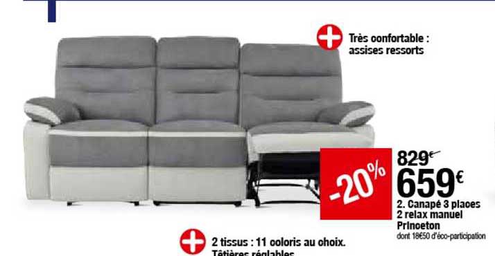 canapé 3 places 2 relax manuel princeton
