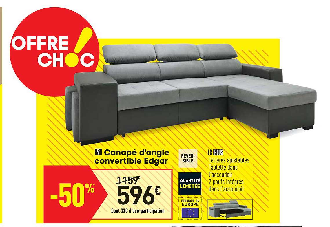canapé d'angle convertible edgar