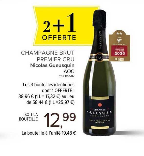 Champagne Brut Premier Cru Nicolas Gueusquin 2+1 Offert