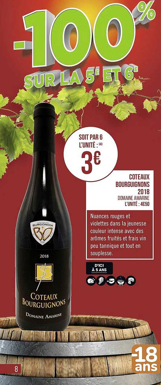 coteaux bourguignons 2018 domaine amarine -100% sur la 5e et 6e