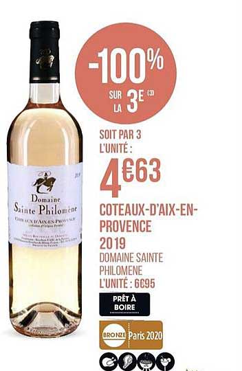 coteaux d'aix en provence 2019 domaine sainte philomene -100% sur la 3e