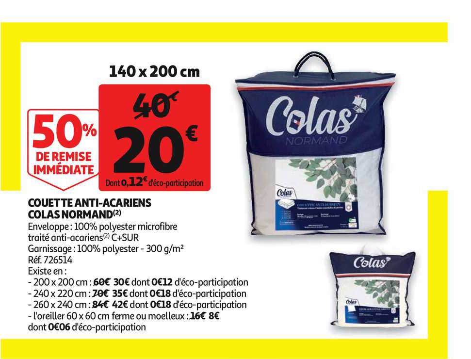 couette anti acariens colas normand 50% de remise immédiate