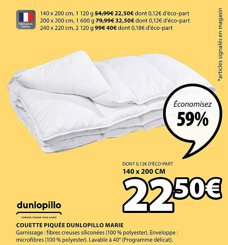 couette piquée dunlopillo marie