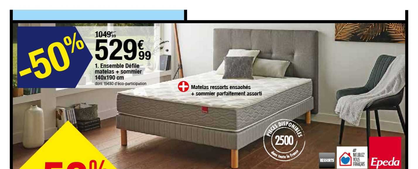 ensemble défile matelas + sommier 140x190 cm