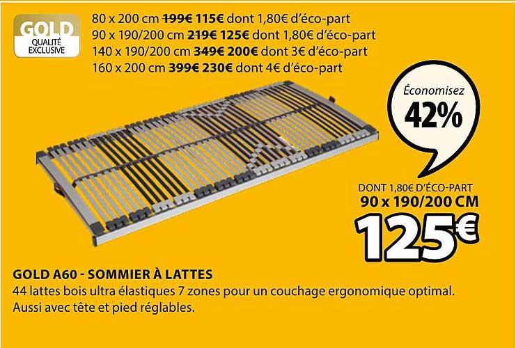 Gold A60 Sommier à Lattes