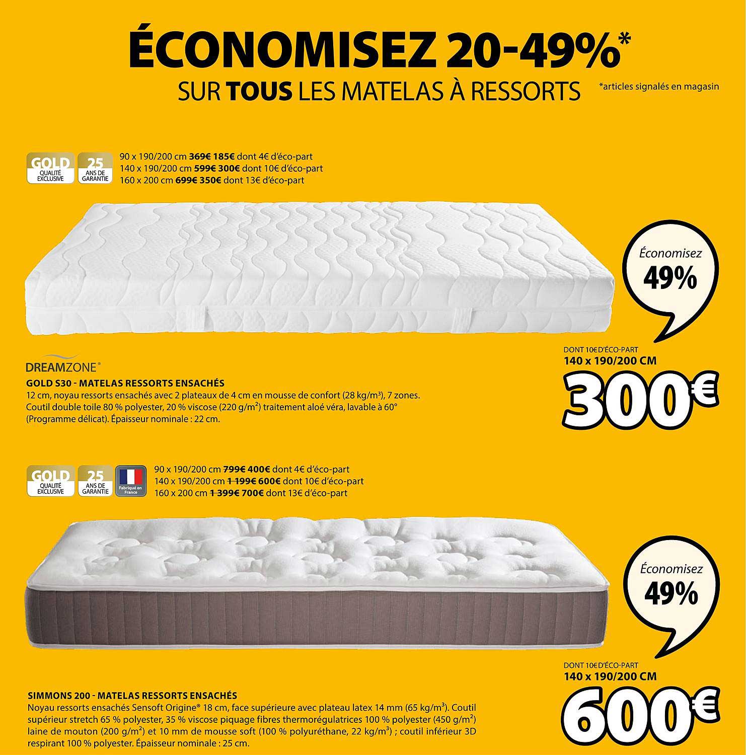 gold s30 matelas ressorts ensachés dreamzone simmons 200 matelas ressorts ensachés