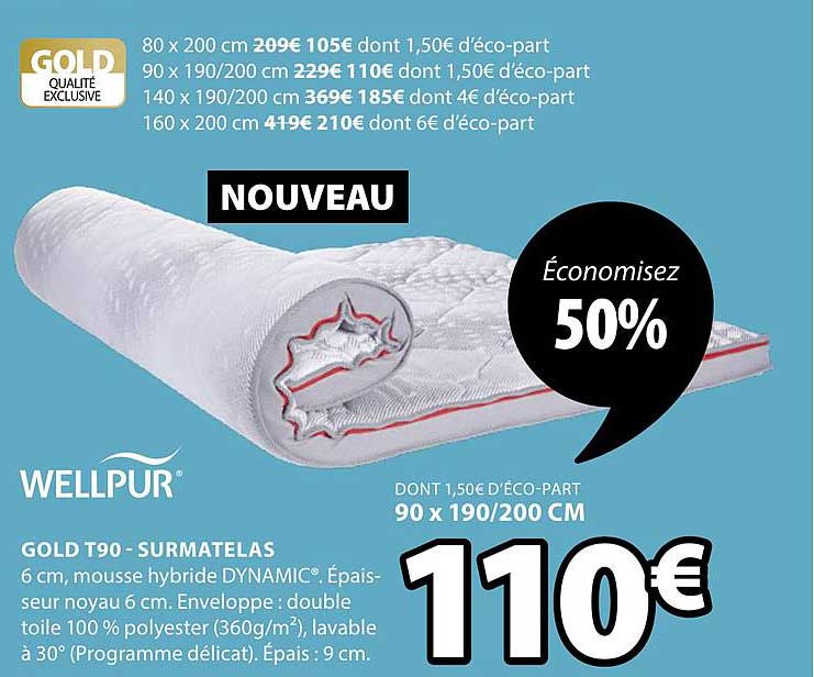 gold t90 surmatelas wellpur