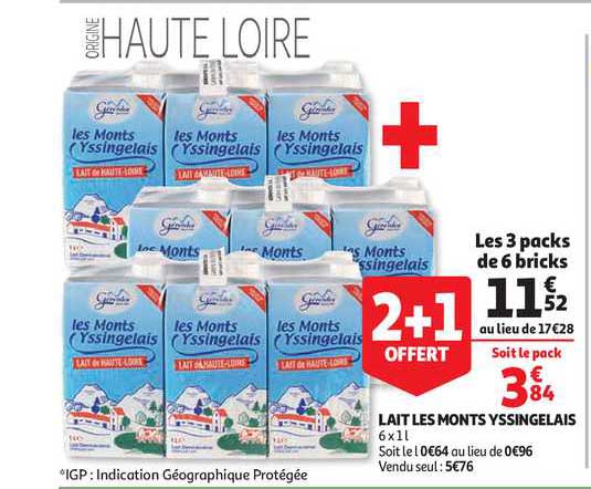 lait les monts yssingelais 2+1 offert