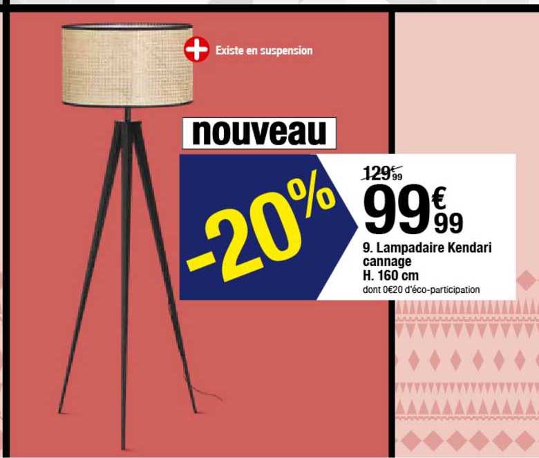 Lampadaire Kendari Cannage H 160 Cm