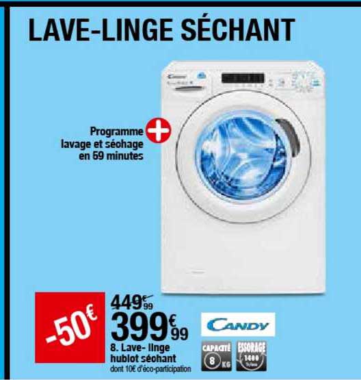 lave linge hublot séchant candy