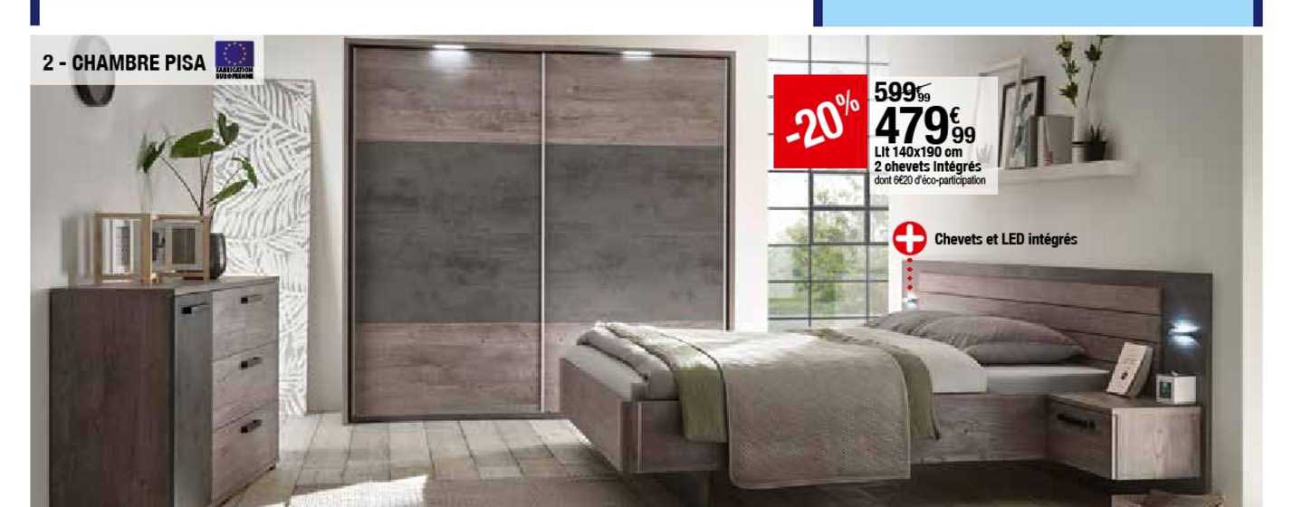 lit 140x190 cm 2 chevets intégrés