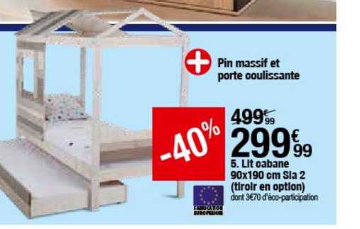 lit cabane 90x190  cm sia 2 tiroir en option