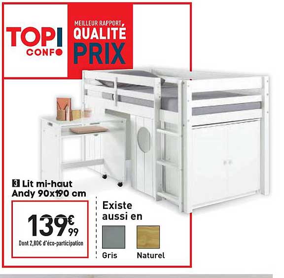 lit mi haut andy 90x190 cm