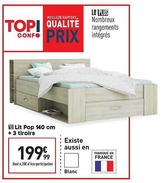 Lit Pop 140 Cm + 3 Tiroirs