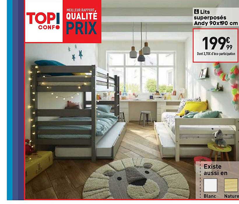 lits superposés andy 90x190 cm