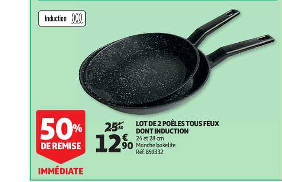 lot de 2 poêles tous feux dont induction 50% de remise immédiate