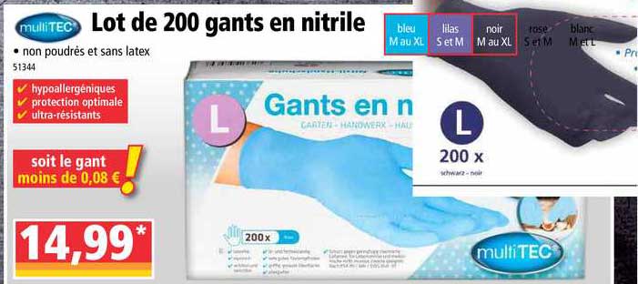 Lot De 200 Gants En Nitrile Multitec