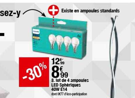 lot de 4 ampoules led sphériques 40w e14