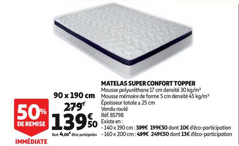 matelas super confort topper 50% de remise immédiate