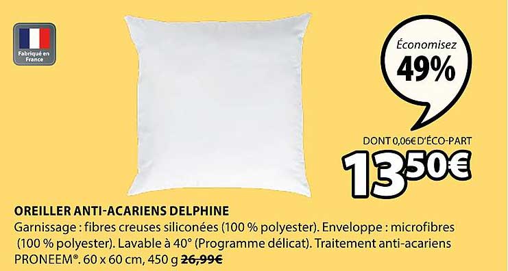oreiller anti acariens delphine
