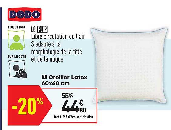 oreiller latex 60x60 cm