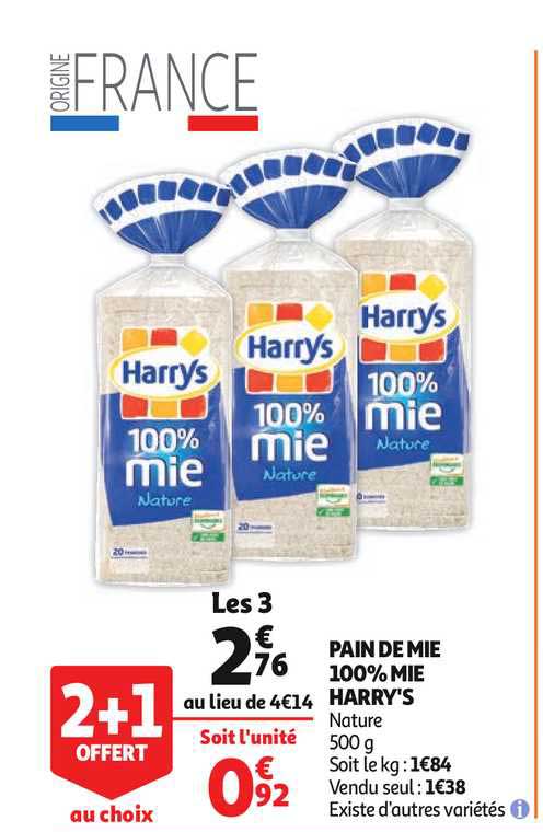 Pain De Mie 100% Mie Harry's 2+1 Offert Au Choix